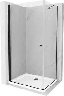 Mexen Pretoria kabina prysznicowa uchylna 80x100 cm, transparent, czarna + brodzik Flat - 852-080-100-70-00-4010B - Kabiny prysznicowe - miniaturka - grafika 1