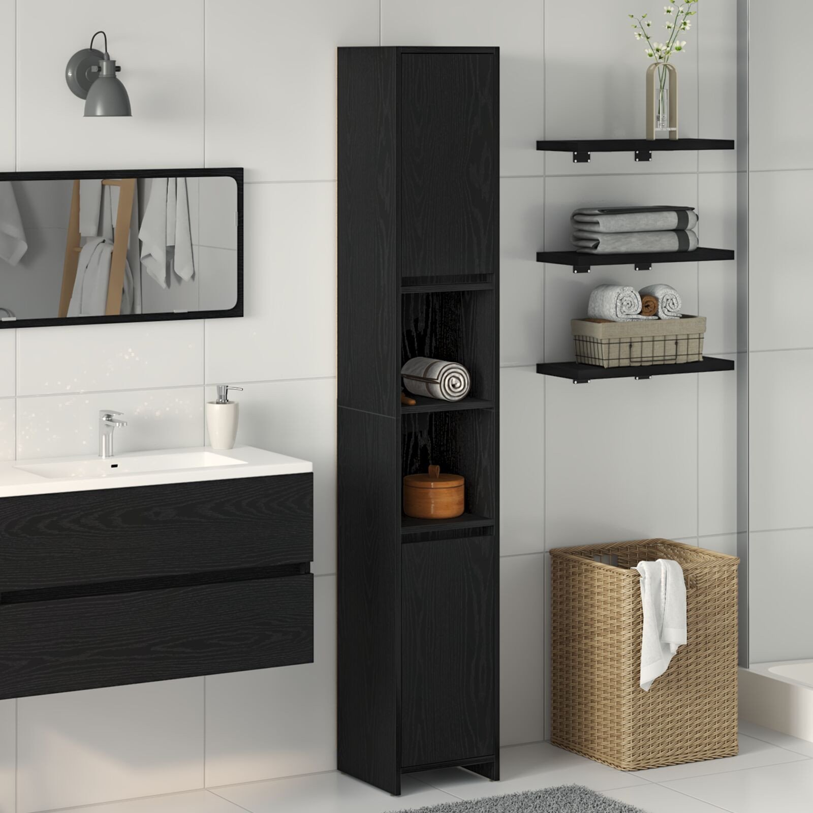vidaXL Szafka Łazienkowa Czarny dąb Drewno inżynieryjne Wysoka