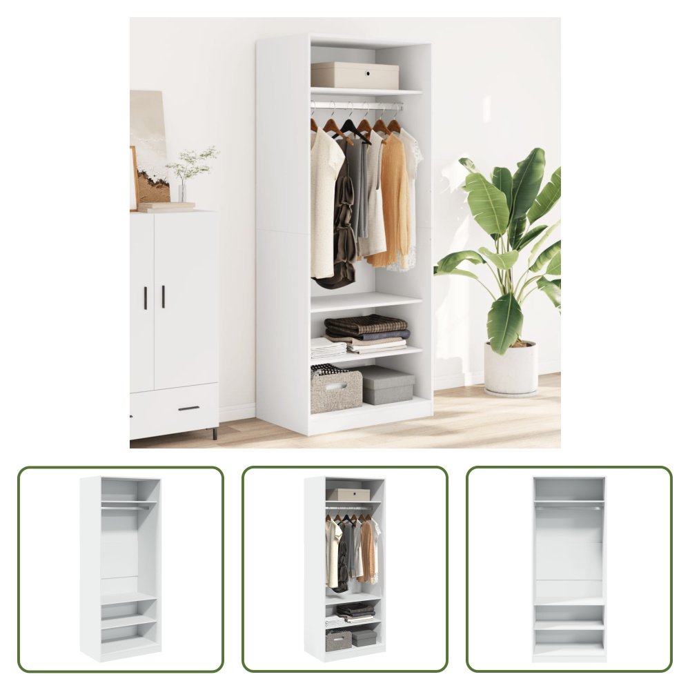 The Living Store Szafa biała 80x50x200 cm Materiał drewnopochodny