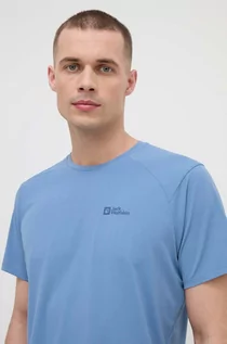 Koszulki męskie - Jack Wolfskin t-shirt sportowy Prelight Trail kolor niebieski gładki - grafika 1