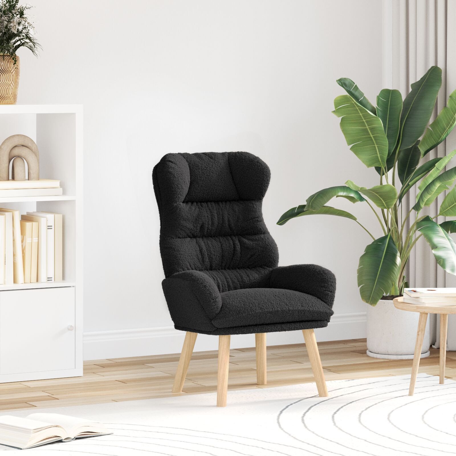 vidaXL Relaxujący Fotel Czarny wełniany materiał