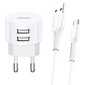 Ładowarki do telefonów - USAMS USAMS Ład. siec. 2xUSB T20 2,1A microUSB biały/white round Fast Charging XTXLOGT18MC05 - miniaturka - grafika 1