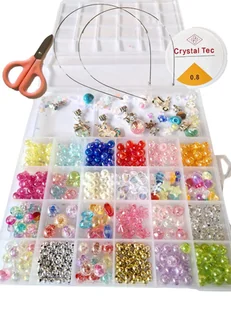 Duży Zestaw Koraliki Zawieszki  Opaski Wisiorki Do Robienia Bransoletek  Diy Premiu - Biżuteria dla dzieci - miniaturka - grafika 1
