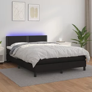 Lumarko Łóżko kontynentalne z materacem i LED czarna ekoskóra 140x200cm - Łóżka - miniaturka - grafika 1