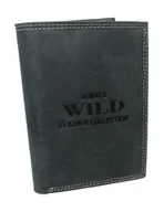 Portfele - Portfel Męski Skórzany WILD Skóra Licowa Duży Pionowy Bez Zapięcia Zamszowy CZARNY ''De Luxe'' 8932 13 x 10 x 3 [cm] - miniaturka - grafika 1