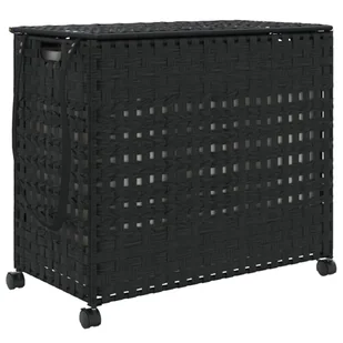 vidaXL Kosz na pranie z kółkami Czarny 66x35x60 cm Rattan - Kosze na bieliznę - miniaturka - grafika 1
