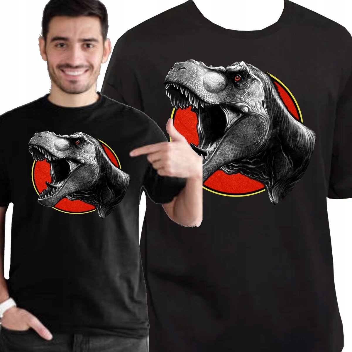 KOSZULKA MĘSKA JURASSIC PARK DLA FANA FILMU DINOZAUR XL 3436 CZARNA