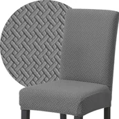 Pokrowce na meble - Pokrowiec Na Krzesło Żakard Jodełka Premium Elastyczny Do Salonu Jadalni Ciemny Szary - miniaturka - grafika 1