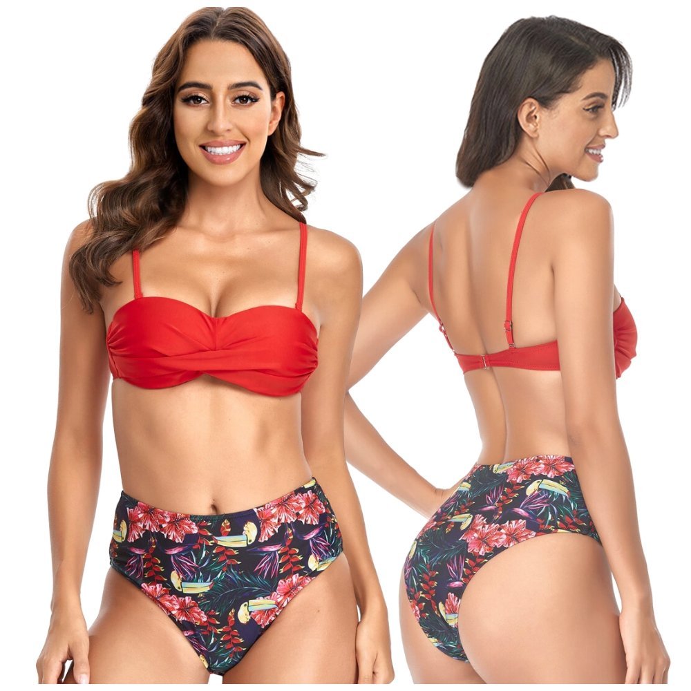 Brazyliany strój kąpielowy dwuczęściowy zestaw bikini wyszczupla majtki XL