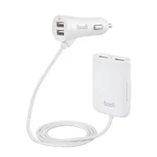 Ładowarki samochodowe - BUDI BUDI Ładowarka samochodowa 4x USB 41W z rozdzielaczem na kablu 1,8m BIAŁA BD068W - miniaturka - grafika 1