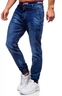 Spodnie męskie - Granatowe spodnie jeansowe joggery męskie Denley 51003W0 - grafika 1