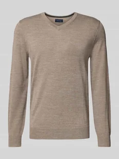 Sweter z dzianiny z mieszanki wełny z dekoltem w serek - Swetry męskie - miniaturka - grafika 1