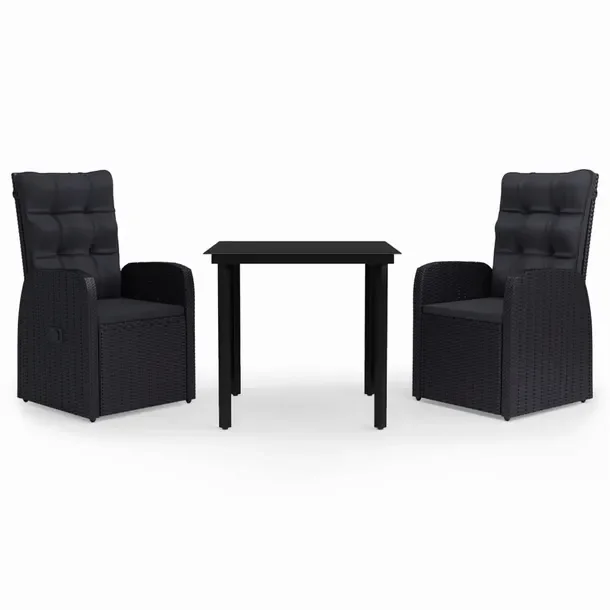 Zestaw Mebli Ogrodowych Rattan PE, Stal, Szkło, Czarny, 80x80x74 cm & 57x1