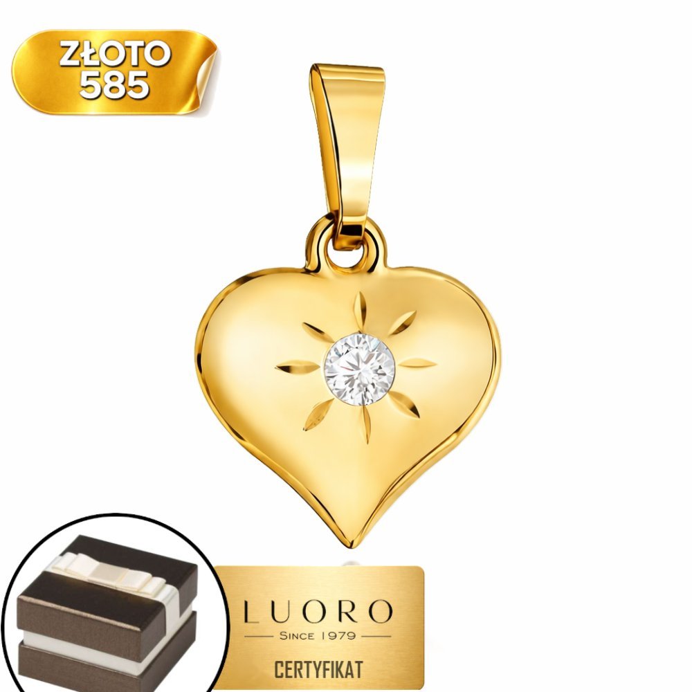 ZAWIESZKA ZŁOTA 585 14K WYPUKŁE SERCE Z CYRKONIĄ 2 CM ELEGANCKA SUBTELNA
