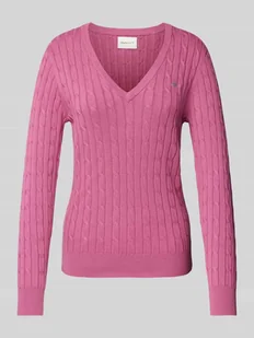 Sweter z dzianiny z wzorem warkocza - Swetry damskie - miniaturka - grafika 1