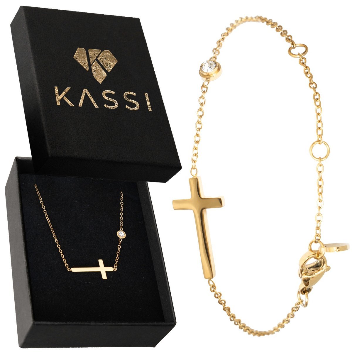 Bransoletka z krzyżykiem damska 585 Złota ze stali chirurgicznej krzyżyk