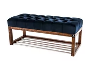 Ławki do przedpokoju - Ławka na buty 80cm EMRAWOOD drewno lite kolor orzech siedzisko pikowane kolor granatowy - miniaturka - grafika 1