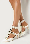 Sandały damskie - Białe Sandały na Szpilce z Ćwiekami Feana - miniaturka - grafika 1