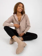 Bluzy damskie - Beżowa rozpinana bluza basic z kapturem -M - miniaturka - grafika 1