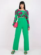Spodnie damskie - Spodnie z materiału zielony elegancki klasyczny szwedy guziki - miniaturka - grafika 1