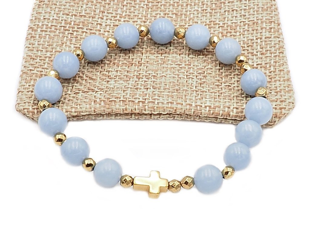 Bransoletka różaniec na rękę angelit sakwa