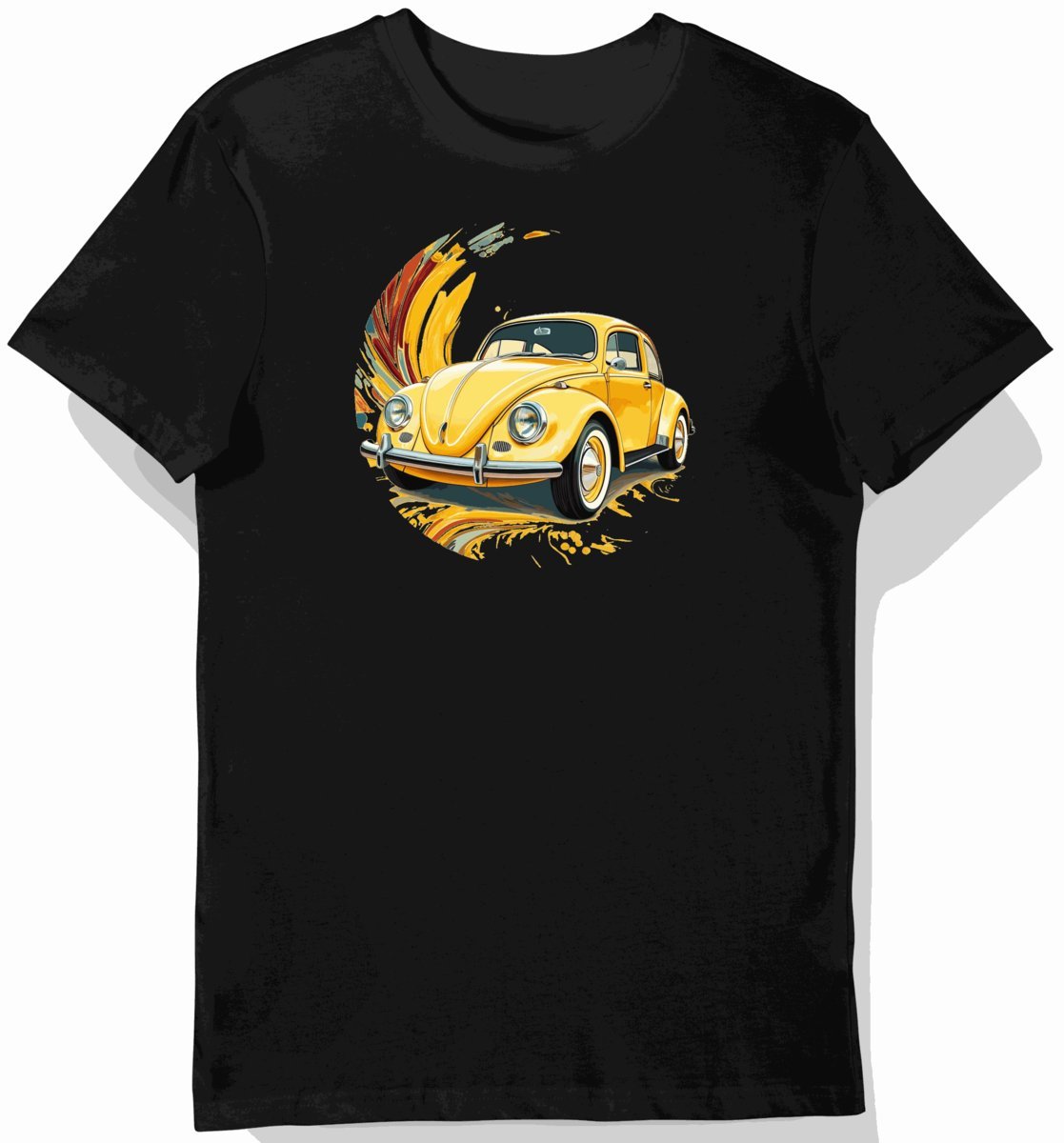 Koszulka męska czarna z klasycznym samochodem słoneczny blask XL