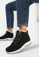 Botki damskie - Czarne Ocieplane Traperki na Grubej Podeszwie Agolek - miniaturka - grafika 1