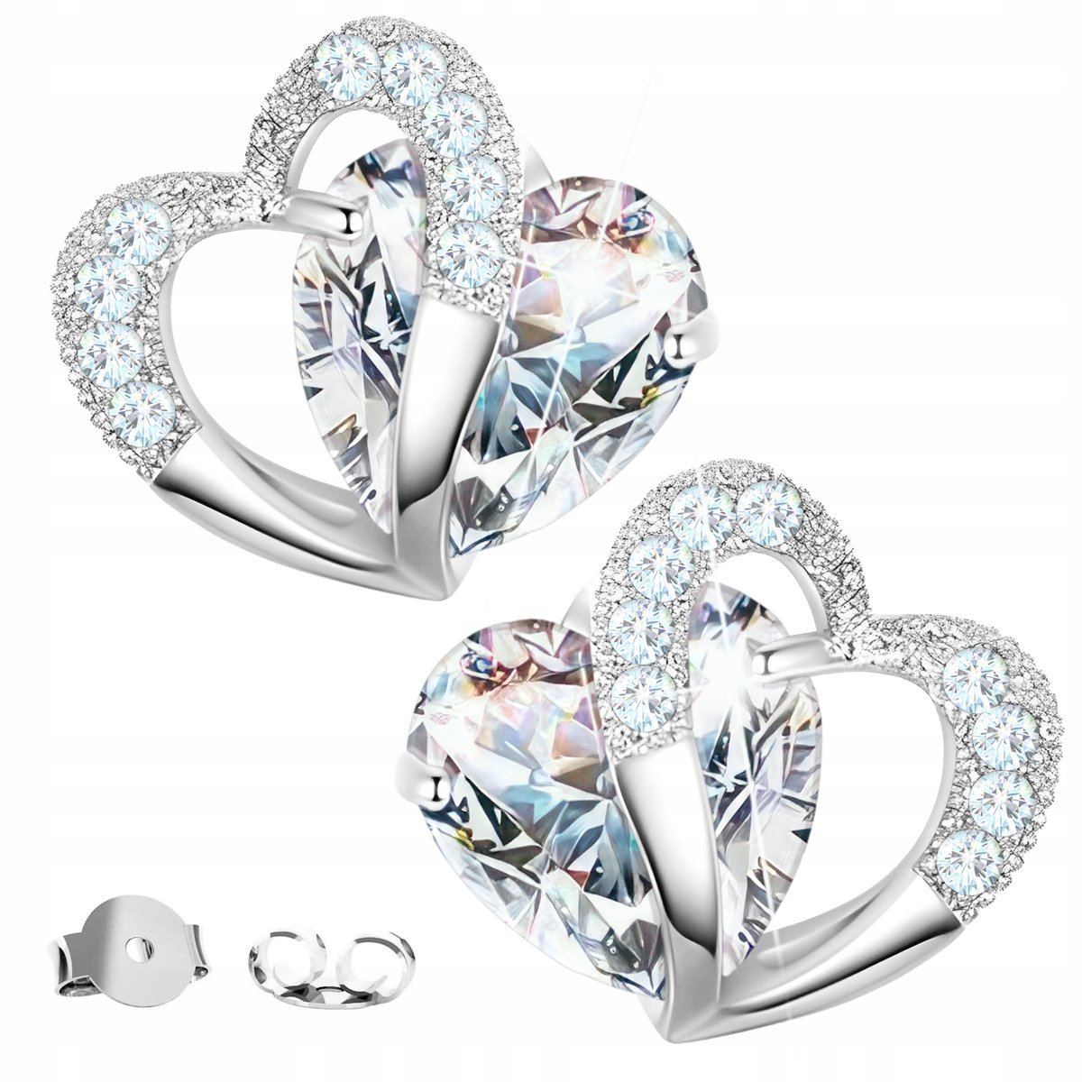 Kolczyki Srebrne z Białym Sercem Białe Serca z Cyrkoniami Love SREBRO 925