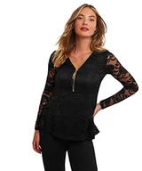 Bluzki damskie - Joe Browns Damska bluzka z długim rękawem z koronką z zamkiem błyskawicznym, Czarny, 38 - miniaturka - grafika 1