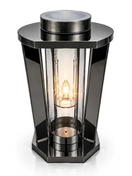 Znicz Solarny LED Szklany Premium Lampion Na Grób Grafit Kapliczka 30cm LS-6