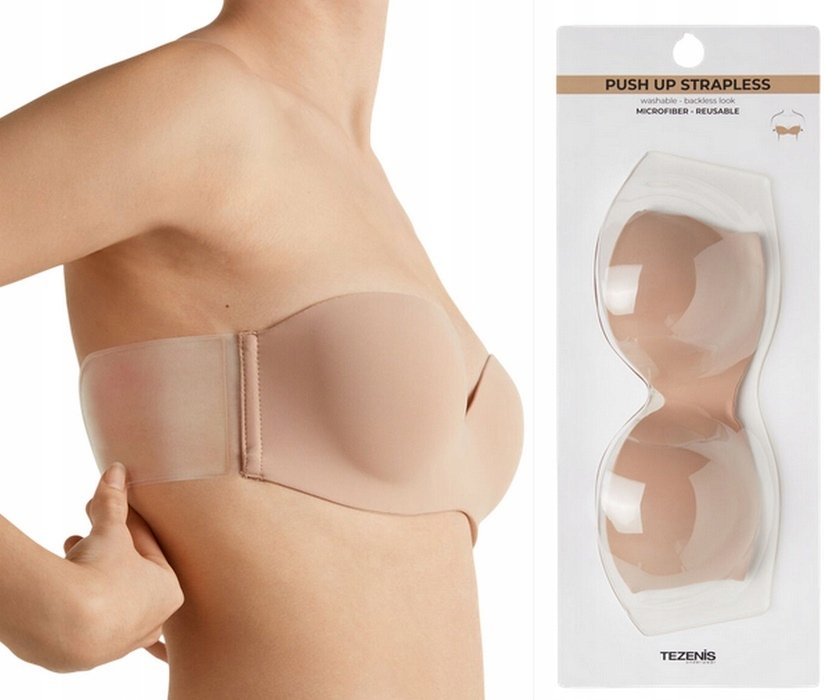 TEZENIS biustonosz samonośny push up do sukienek plecy beżowy silikon 75B