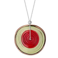 Naszyjniki - Designerski naszyjnik z falowanym szkłem dysk w kolorach zielonym i czerwonym - Manoki - miniaturka - grafika 1