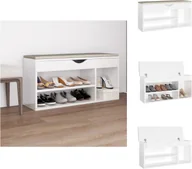 Szafki na buty - vidaXL Ławka na buty z poduszką biała wysoki połysk 104x30x49 cm Materiał drewnopochodny - Stojaki i szafki na buty - miniaturka - grafika 1