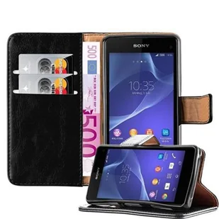 Cadorabo cador Abo  Luxury Book Style etui do Sony Xperia Z1 mini/Compact  Case Cover pokrowiec ochronny etui z funkcją stojaka i kieszeń na kartę, grafitowo-czarny DE-107526 - Etui i futerały do telefonów - miniaturka - grafika 1