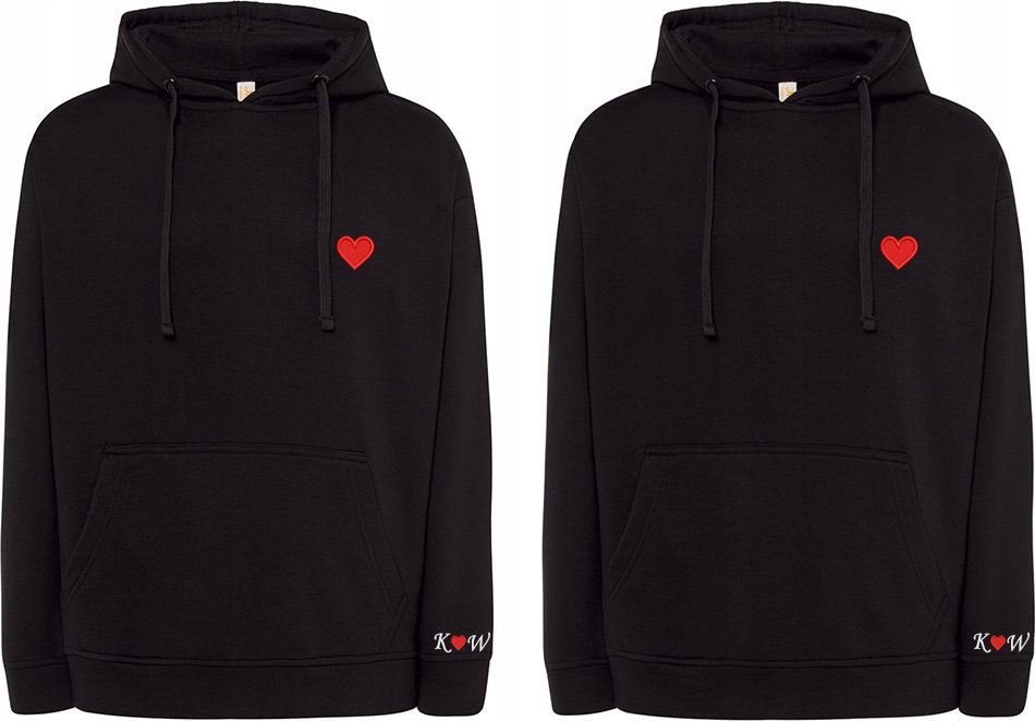 BLUZY DLA PAR Z HAFTEM NA WALENTYNKI INICJAŁY SERCE PREZENT BAWEŁNA CZARNE