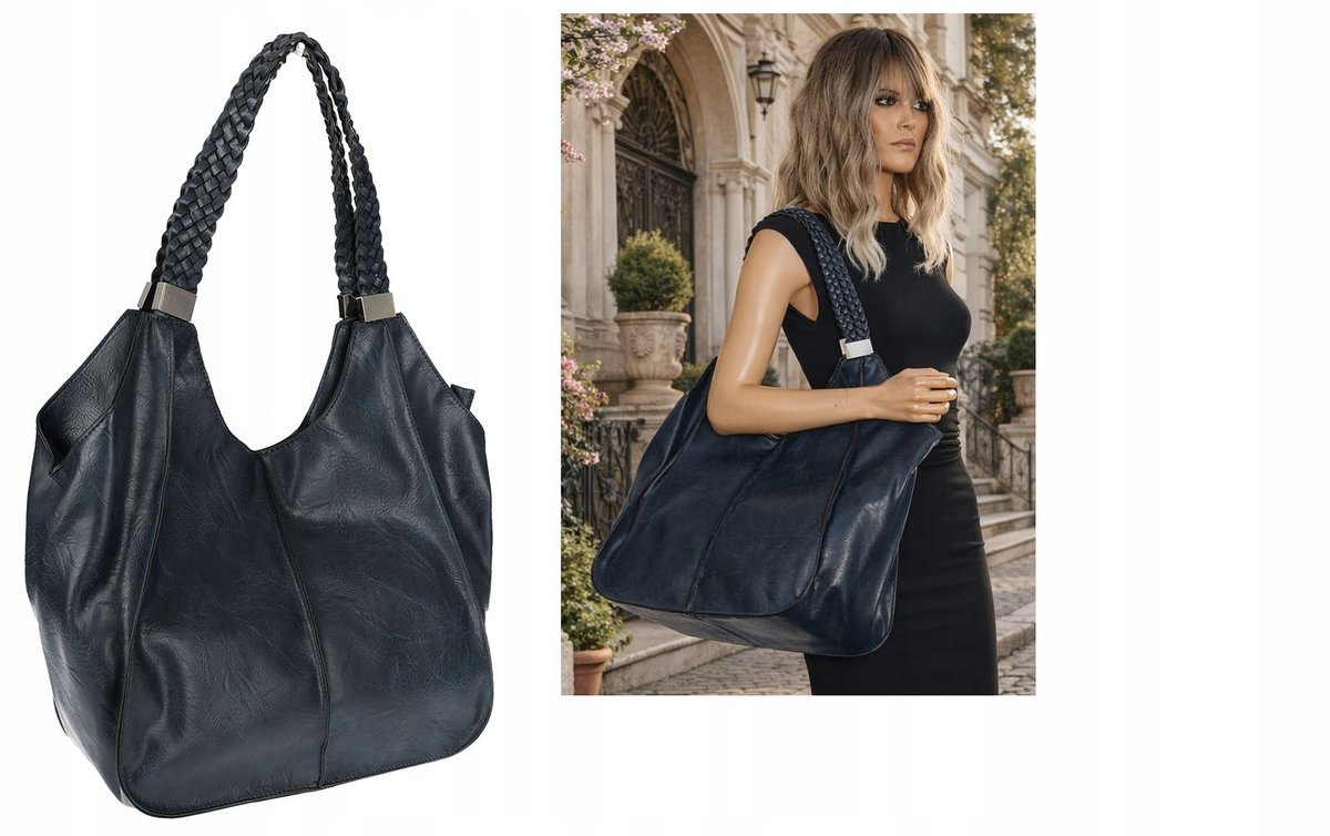 Torebka Damska na Ramię Duża Włoskiej Marki dudlin Shopper 203C Granatowa