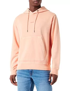 Bluzy męskie - BOSS Męska bluza z kapturem Wefadehoody barwiona na kawałki z bawełny Terry z tonalnym logo, Light/Pastel Orange833, XXL - grafika 1