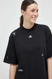 adidas t-shirt bawełniany kolor czarny - Koszulki sportowe damskie - miniaturka - grafika 1