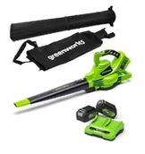 Dmuchawy i odkurzacze do liści - 2x24 V dmuchawa/odkurzacz Greenworks GD24X2BVK4 zestaw ładowarka + 2x aku 4 Ah - miniaturka - grafika 1