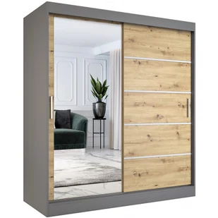 Szafa przesuwna 180 cm antracyt + dąb artisan Bemaxa - Szafy - miniaturka - grafika 1