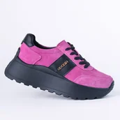 Półbuty damskie - Sneakersy damskie skórzane GOODIN GD-124 skóra zamsz platforma fuksja 37 - miniaturka - grafika 1