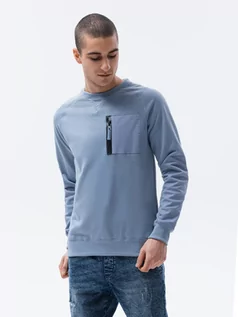Bluzy męskie - Bluza męska bez kaptura - jasnoniebieska B1151 - grafika 1