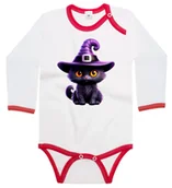 Body dla niemowląt - Body dziecięce Fioletowy Czarny Kot Wiedźma Czarownica Halloween 74/80 - miniaturka - grafika 1