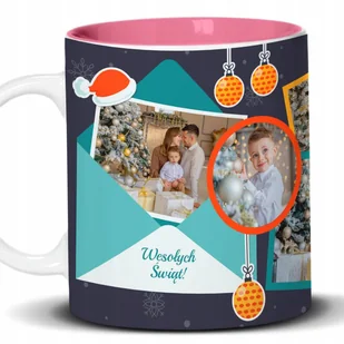 Kubek Z Nadrukiem ŚWIĄTECZNE ŻYCZENIA Biało Różowy Kreator - Kubki - miniaturka - grafika 1