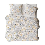 Pościel - Pościel z kory 160x200 biała granatowa kwiaty liście 1855N Bielawa KARO - miniaturka - grafika 1