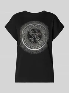 T-shirt z obszyciem ozdobnymi kamieniami i okrągłym dekoltem - Koszulki i topy damskie - miniaturka - grafika 1