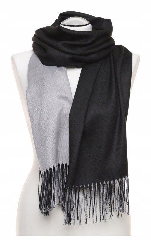 SZAL DAMSKI SZALIK MODNY Z FRĘDZLAMI STYLOWY JESIEŃ ZIMA DWUSTRONNY MORAJ BLACK