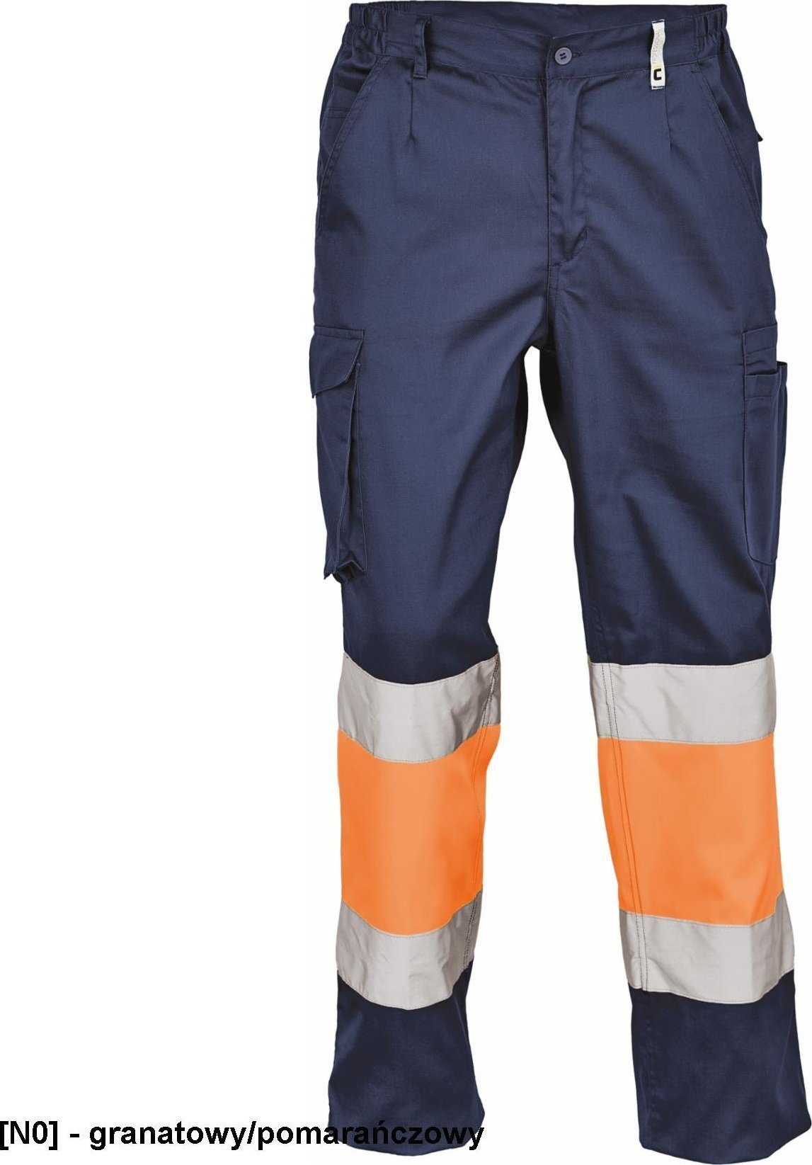 CERVA BILBAO HV spodnie robocze łączone z częścią Hi-Vis i taśmami odblaskowymi - granatowy/pomarańczowy 54