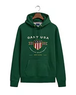 Bluzy męskie - GANT Męska bluza z kapturem D1. Banner Shield Hoodie bluza z kapturem, zielony Forest Green, standard - miniaturka - grafika 1