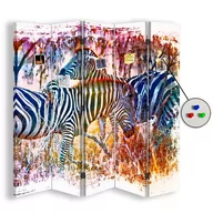 Parawany - Parawan pokojowy FEEBY, Zebry na kolorowym tle, Dwustronny PIN 180x170cm 5-częściowy - miniaturka - grafika 1